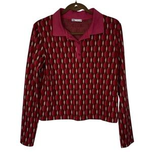 Zara Polo Sweater Women’s Large Red Pink Brown Geometric Long Sleeve Cropped